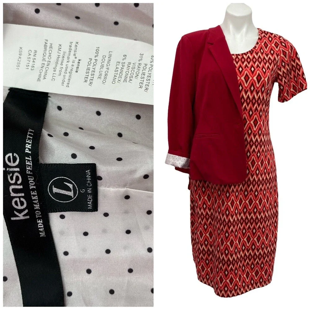 Lot of 2 Dress Blazer Combo Size Large Kensie Midi Knit Short Sleeve Red